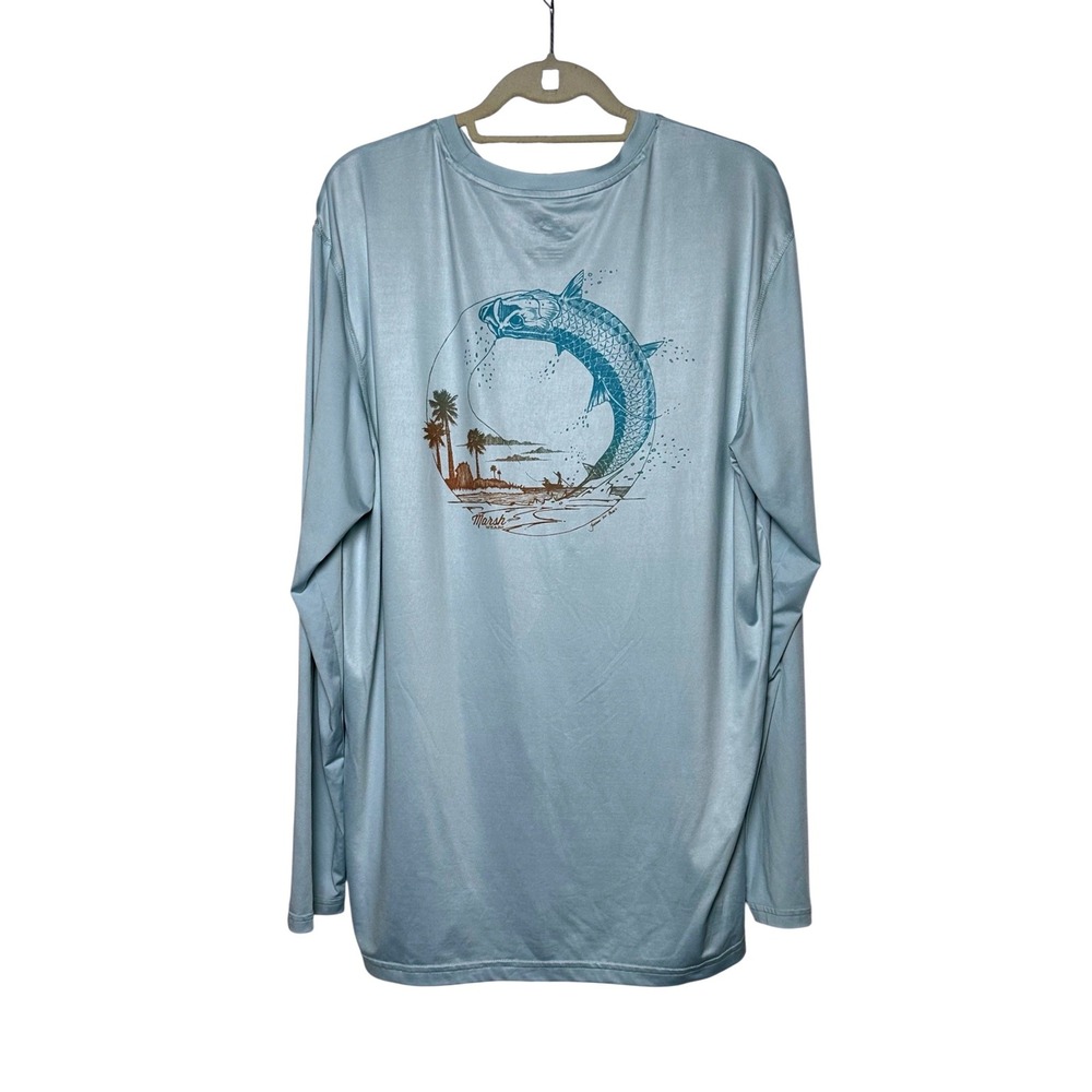 Marsh Wear Mens Blue Tarpon Graphic Long Sleeve Fish Performance Shirt Size XL